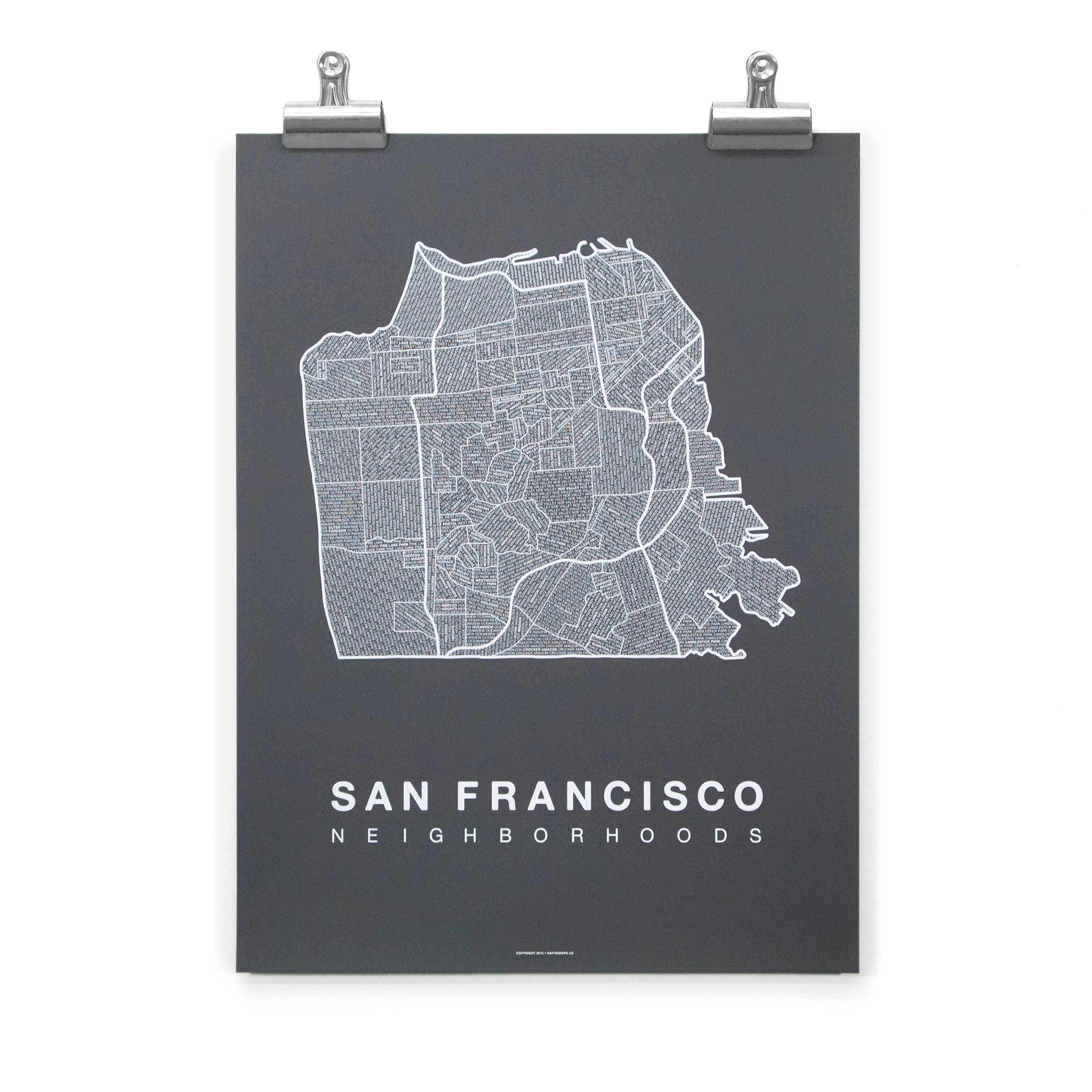 Native Maps - Wholesale Poster - San Francisco, CA Neighborhood City Map Poster1
