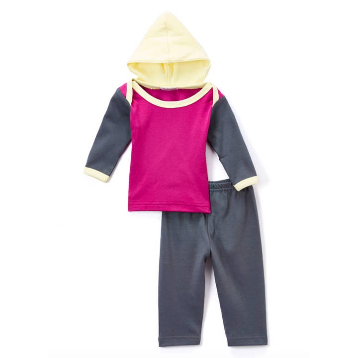 Boysenberry, Slate and Pale Yellow Girls Hoodie Sets for wholesale by Loralin Design