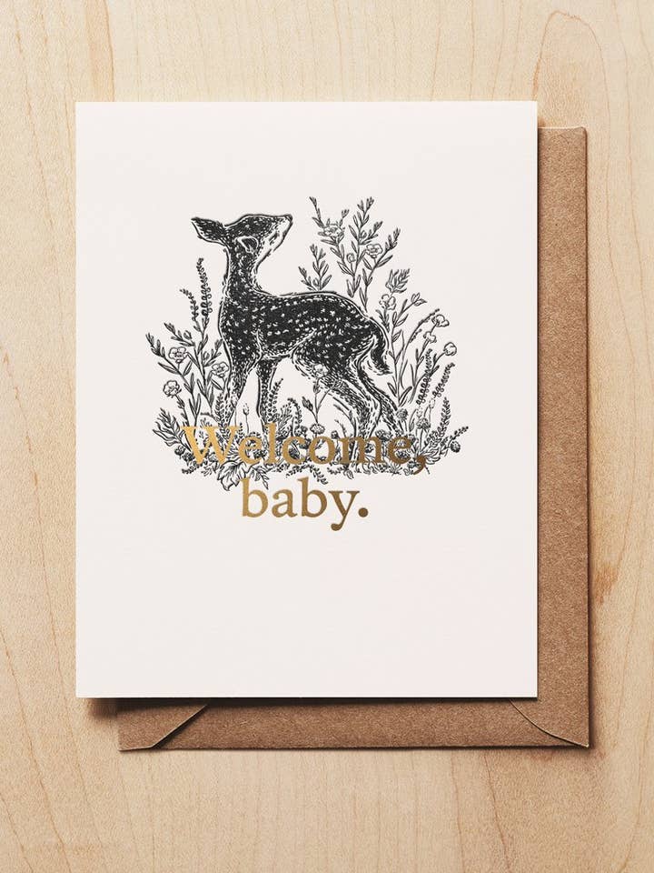 Welcome Baby (Baby + Motherhood card) for wholesale by Woodsy Foxman