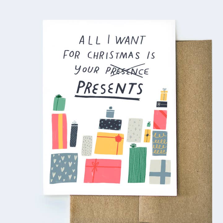 Your Presents Card | Christmas Card | Funny Christmas Card for wholesale by Aviate Press
