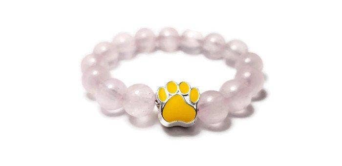 Foxfire Stones - Wholesale Beaded Bracelet - Yellow - Pink Rose Quartz Paw Print Healing Stone Stretch Bracelet0