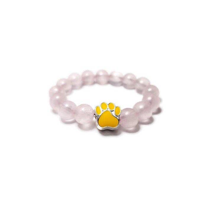 Foxfire Stones - Wholesale Beaded Bracelet - Yellow - Pink Rose Quartz Paw Print Healing Stone Stretch Bracelet