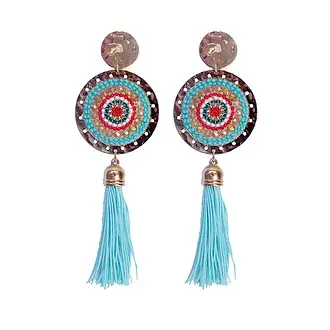 NARA HANDMADE JEWELRY - Wholesale Tassel Earrings - Turquoise Charm Tassel Earrings0