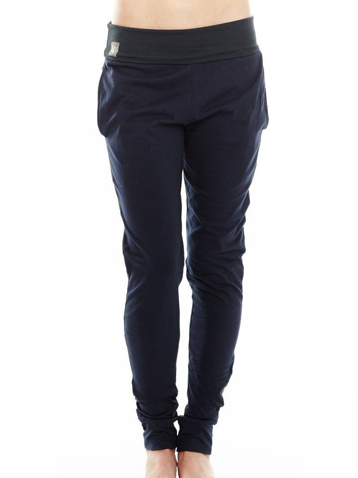 Black Mudra Drop Crotch Yoga Lounge Pant for wholesale by Satya Yoga Wear