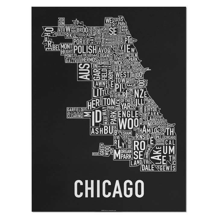 Ork Posters - Venta al por mayor Pósteres - Serigrafía del mapa del barrio de Chicago de 18" x 61 cm