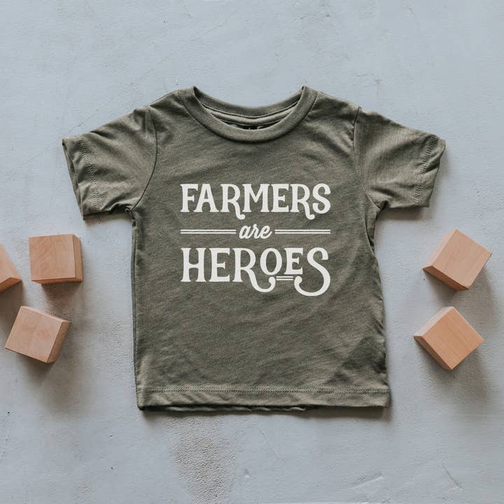 Gladfolk - Wholesale Screen Printed T-Shirt - Kids - Olive Farmers Are Heroes Kids Tee1