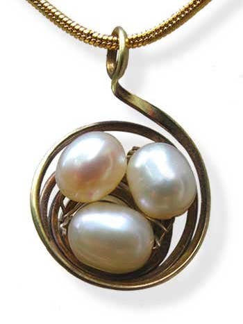 The Nest Pendant - Circular Brass with Pearls for wholesale by LeDanse Limited Edition Jewelry