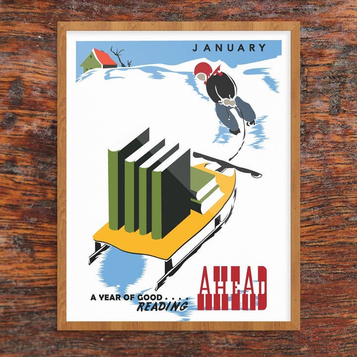 11'' x 14'' January A Year of Good Reading Ahead WPA Print for wholesale by Fridgedoor