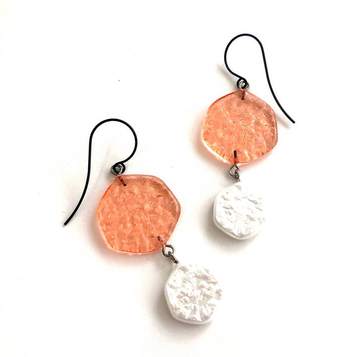 Peach Pearl 'Stained Glass' Double Drop Earrings for wholesale by Leetie Lovendale
