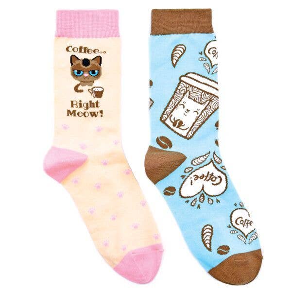Lot de 2 paires de chaussettes Lounge pour femmes, motif Coffee & Cats pour la vente par Boogie Toes