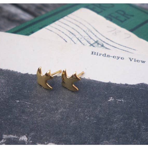 Poor Sparrow - Wholesale Stud/Post Earrings - Gold Plated Bird Post Stud Earrings1