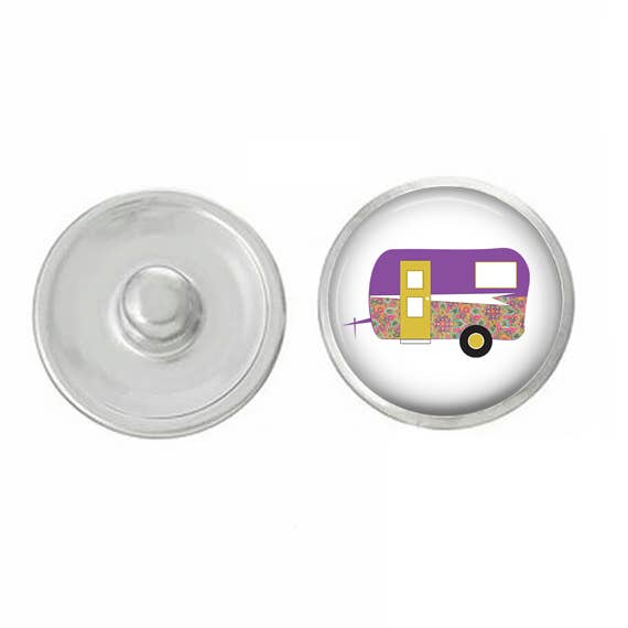 Camping RV Themed Snap - Purple and Floral Camper Design for wholesale by Say It in A Snap Jewelry