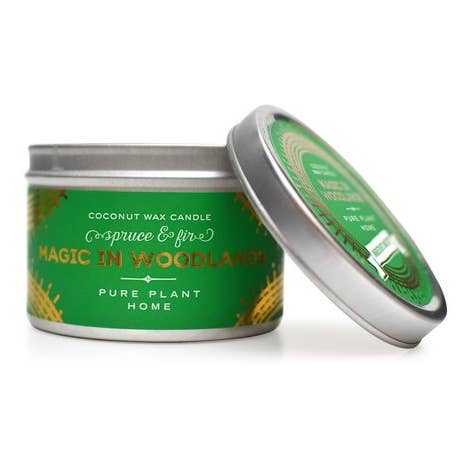 3 oz Holiday Small Silver Tin Magic In Woodlands Spruce/Fir for wholesale by Pure Plant Home