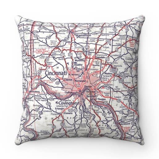 Cincinnati Ohio Map Throw Pillow Decorative Pillow for wholesale by Daisy Mae Designs