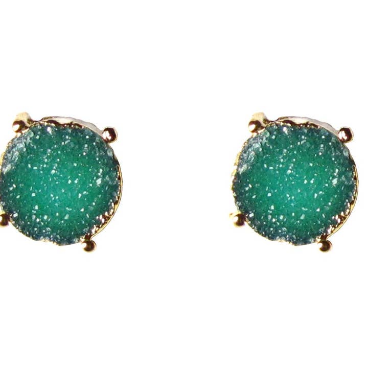 Nadine Earrings in Green Druzy for wholesale by ADMK Jewelry