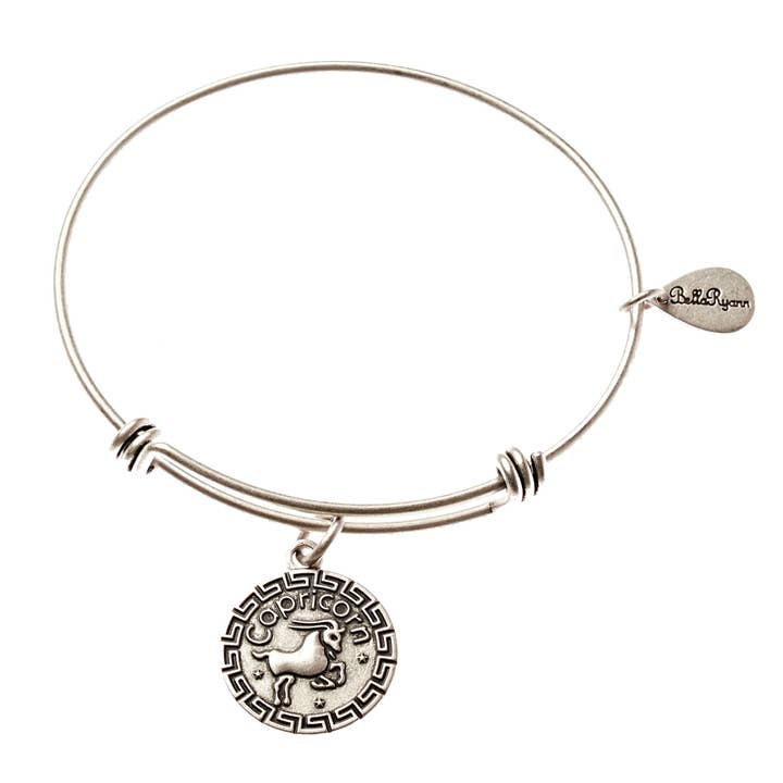 Capricorn Zodiac Expandable Bangle Charm Bracelet in Silver for wholesale by BellaRyann