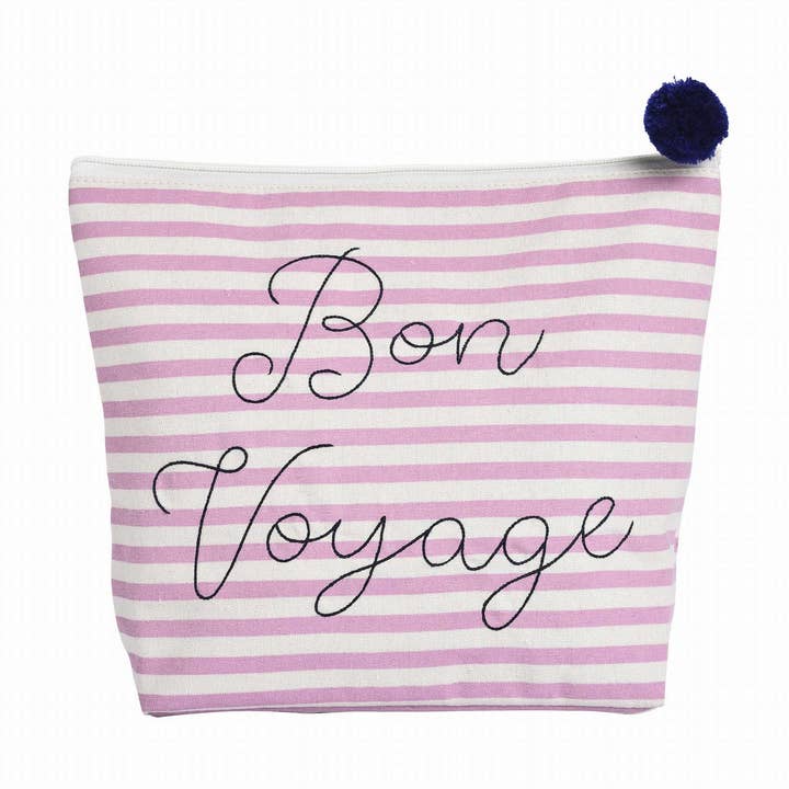 SALE Large Cotton Blue Bon Voyage Cosmetic Bag for wholesale by Totalee Gift
