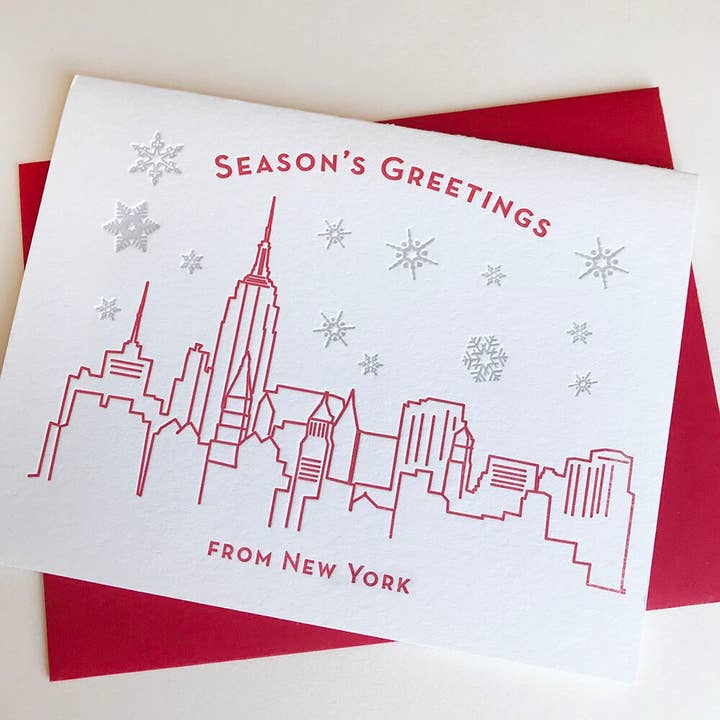 Season's Greetings New York - Biglietto natalizio tipografico per la vendita all'ingrosso da parte di Steel Petal Press