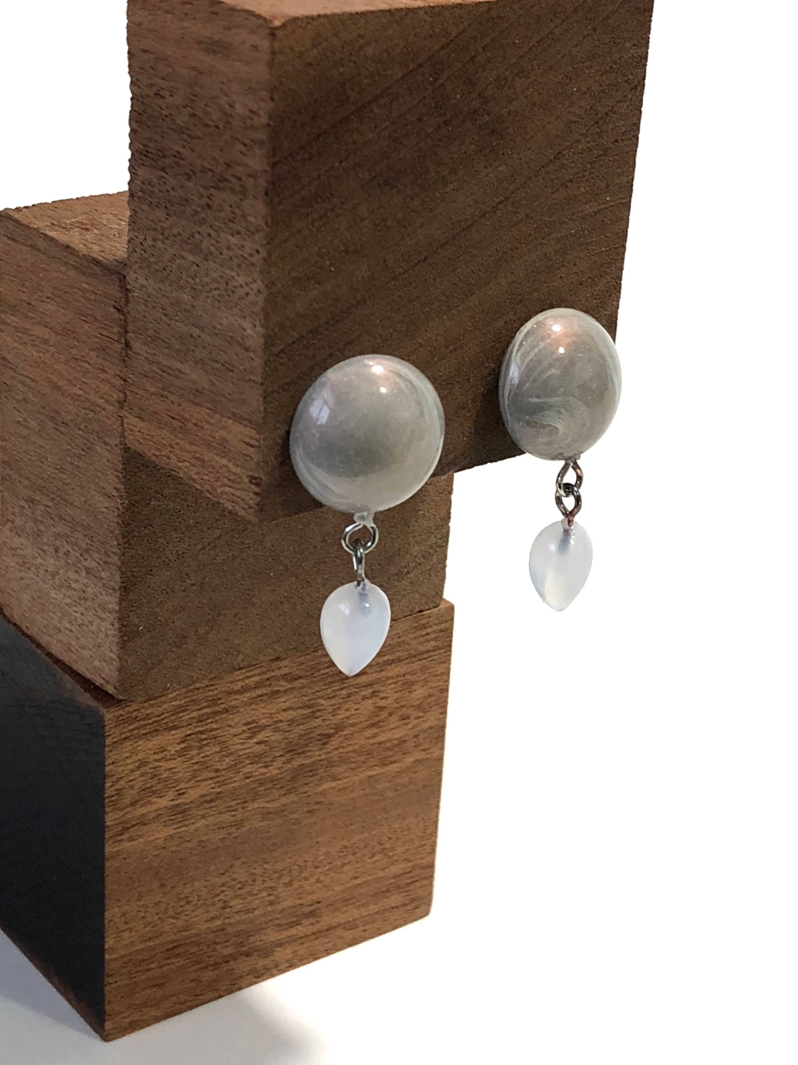 Leetie Lovendale - Wholesale Dangle Earrings - Marbled Grey Button & Blue Opal Drop Earrings2