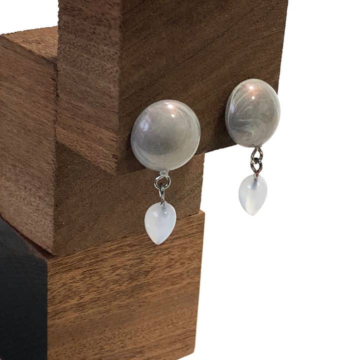 Leetie Lovendale - Wholesale Dangle Earrings - Marbled Grey Button & Blue Opal Drop Earrings2