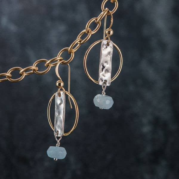 Azure - Boucles d'oreilles doré/argent fin/aigue-marine 3 pour la vente par Felicity Jewelry Designs