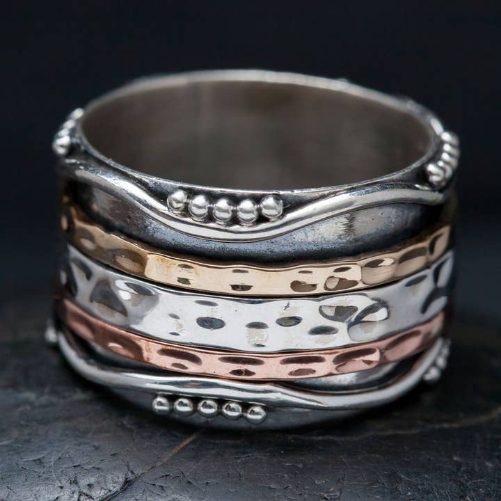 Sterling Silver Ripple Spinner Ring for wholesale by Baizaar