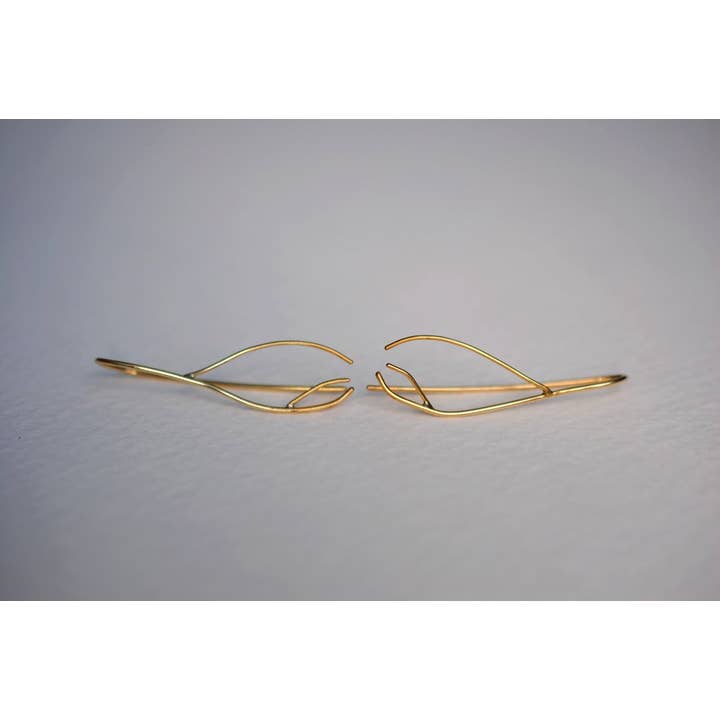 Inward Twig Yellow Gold Roots Ear Climbers for wholesale by LettersToSarah Metalsmithing