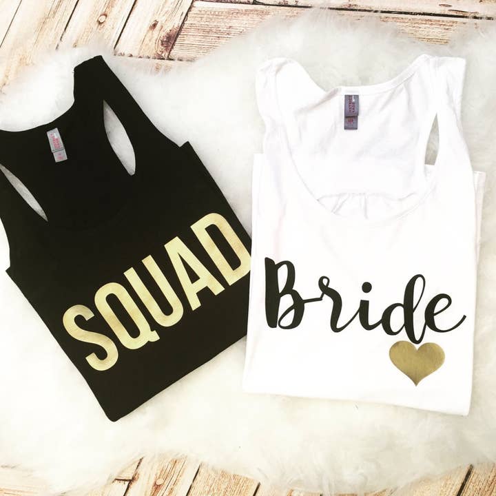 spillthebeansetc - Wholesale Screen Printed T-Shirt - Women's - Bride Squad Bachelorette Party or Tees