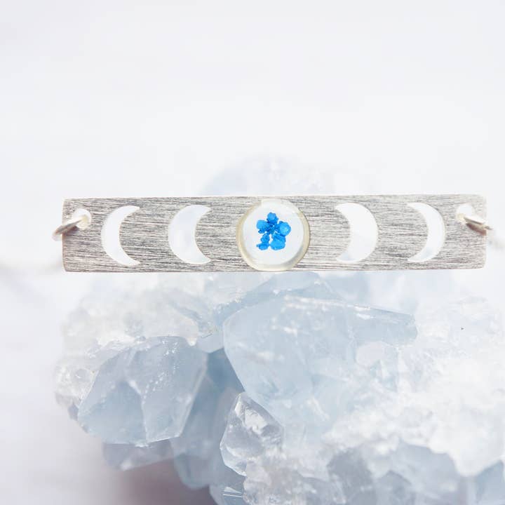 Real Pressed Flowers in Resin Silver Moon Necklace for wholesale by Ann + Joy