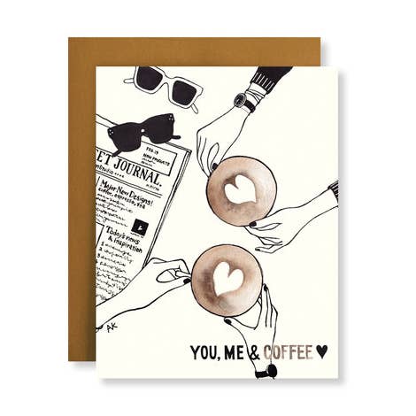 You Me & Coffee Illustration Funny Friendship Card for wholesale by akrDesignStudio