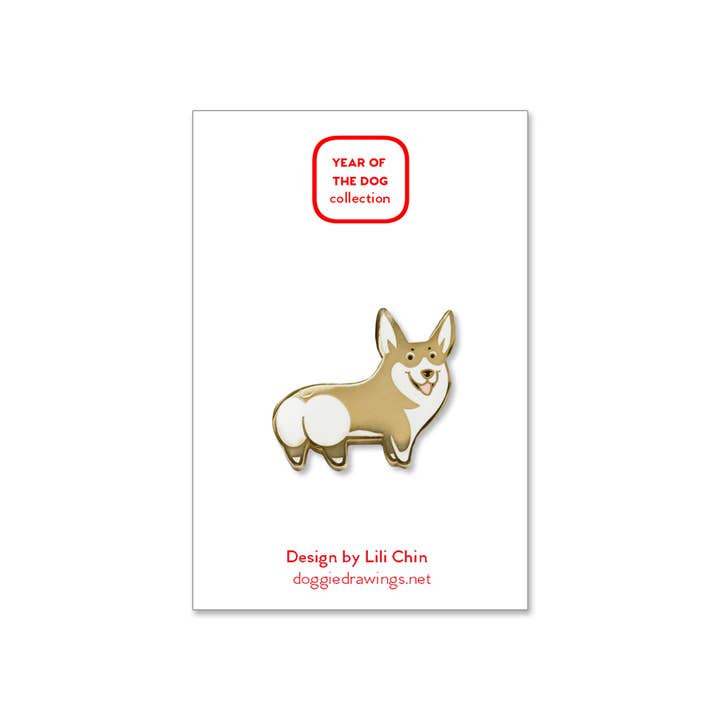 Lili Chin Art - Wholesale Lapel Pin/Button - Corgi Dog Enamel Pin1