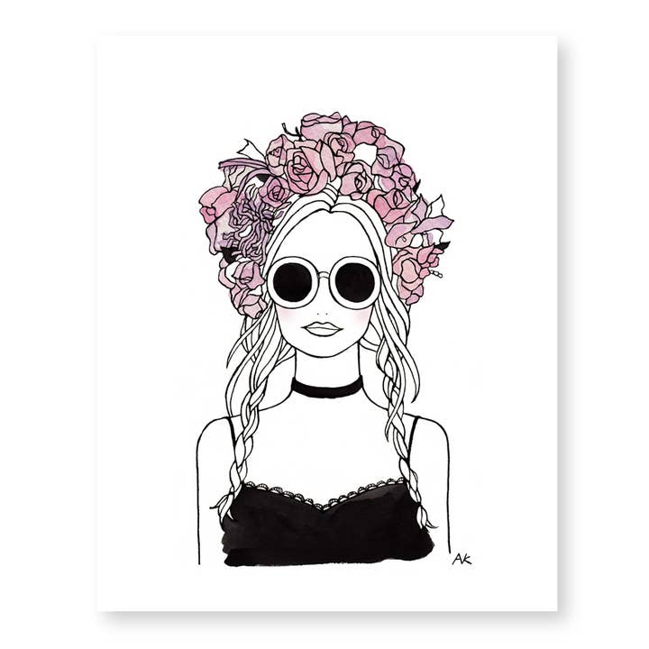Impressão artística da ilustração da moda da coroa da flor, 8x10 por atacado de akrDesignStudio