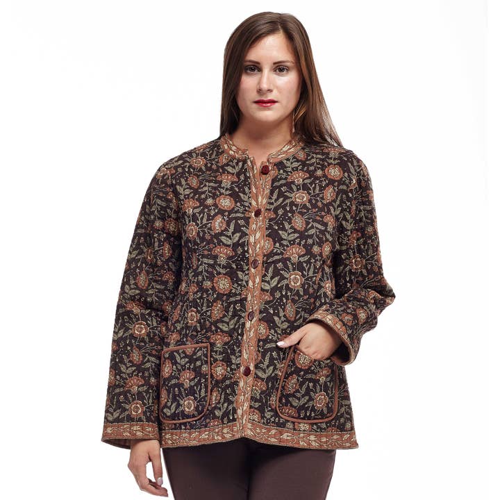 Quilted Mandarin Jacket - BROWN for wholesale by La Cera