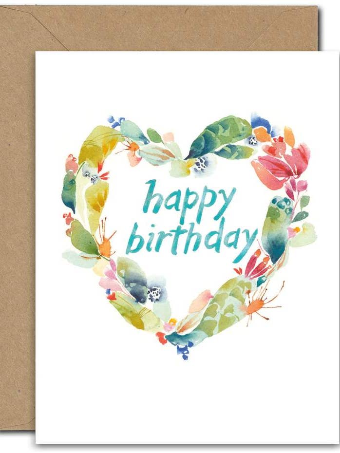 Bday Cactus - Biglietto d'auguri a forma di cuore per la vendita all'ingrosso da parte di June Watercolor