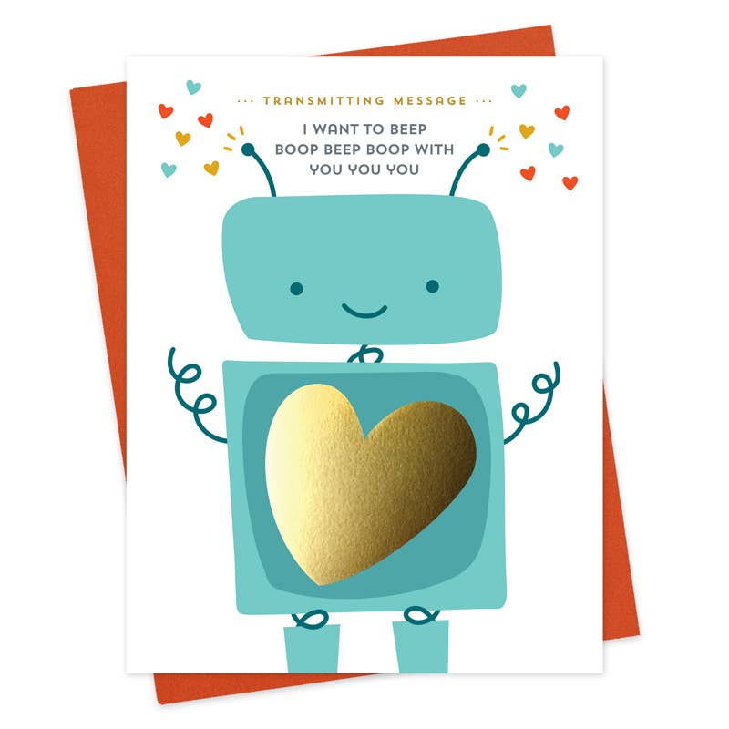 Night Owl Paper Goods - Wholesale Love Card - Robot Romance Foil Stamped Love Card0