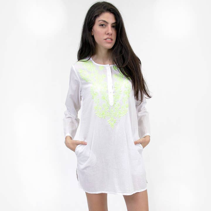 Geborduurde cover up - WIT/LIME voor wholesale door La Cera