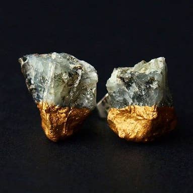 Gold and Raw Emerald Earrings for wholesale by Adam Rabbit