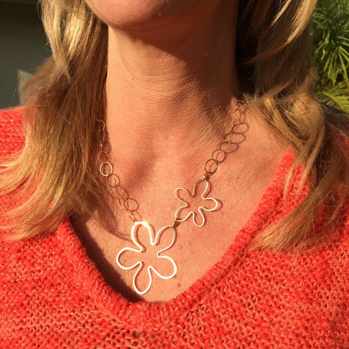 2 Flower Necklace - Gold for wholesale by Beth Jewelry