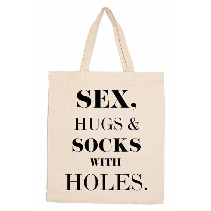 Sex Hugs and Socks Tote Bag for wholesale by Quippy Brand