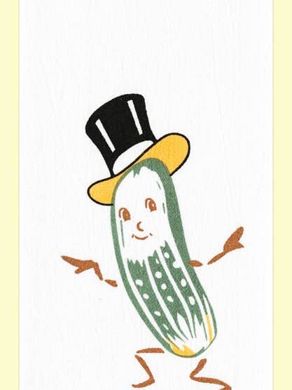 Mr. Pickle Retro Flour Sack Kitchen Tea Towel for wholesale by Red and White Kitchen Company