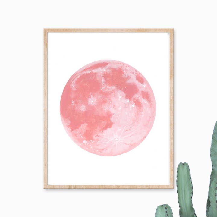 Pink Moon Art Print 8X10 for wholesale by Katelyn Morse Art