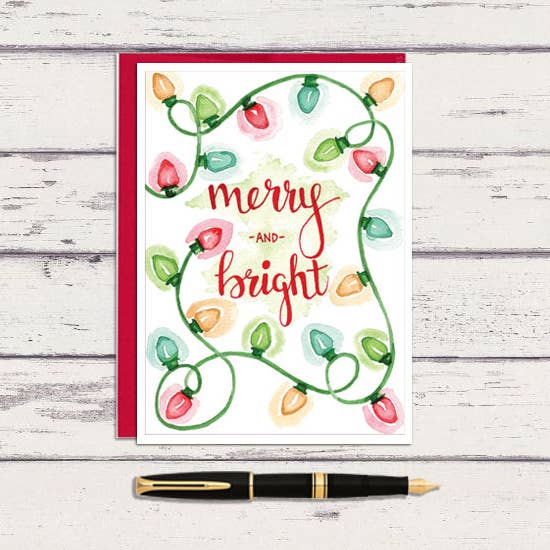 Carte de vœux Merry & Bright Holiday Aquarelle pour la vente par Meadowbrook Lane