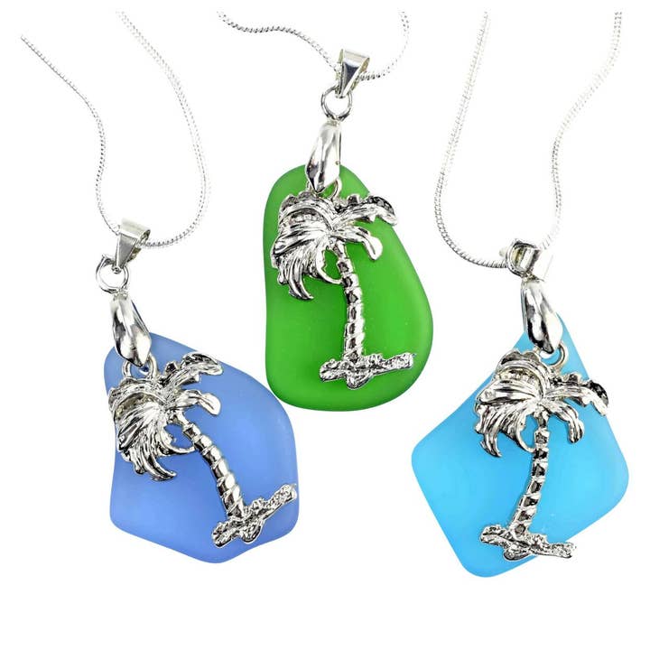 Palm Tree Havet Glas Charm Halsband - Blandade Färger för wholesale av Snazzy and Co