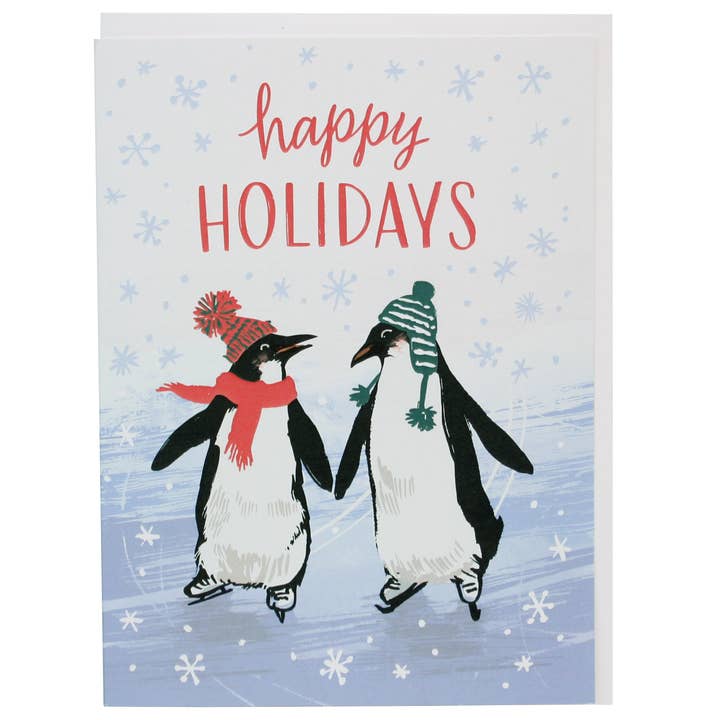 Ice Skating Penguins Holiday Card for wholesale by Smudge Ink