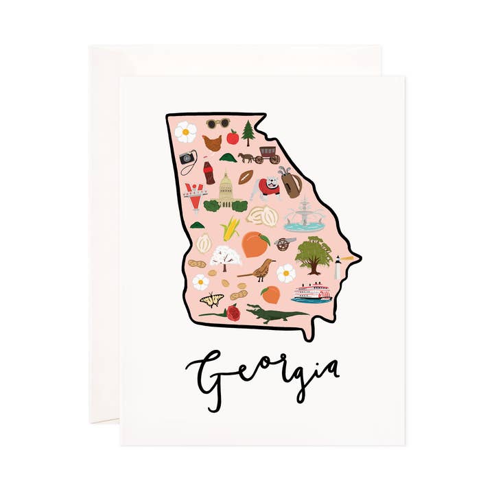 Grußkarte Georgia, Briefpapier mit Staatskarte, Kartenset für den Großhandel von Bloomwolf Studio