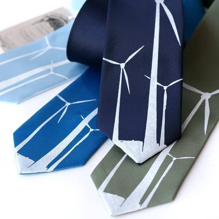 Wind Turbine Necktie. Wind Farm Print Tie for wholesale by Cyberoptix Tie Lab