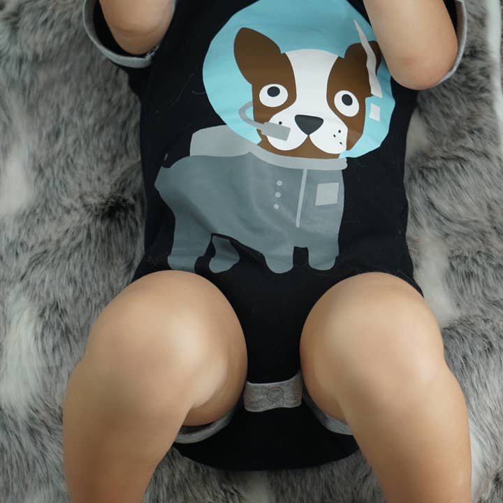 Space Dog Baby Bodysuit for wholesale by Doodle Pants
