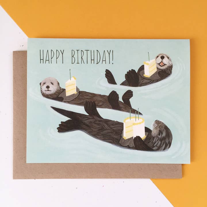 Yeppie Paper - Wholesale Birthday Card - Otters Holding Cake Birthday Card3