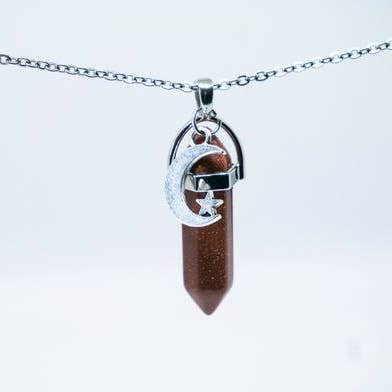 Leather Cord - Goldstone Healing Stone Moon Necklace for wholesale by Foxfire Stones