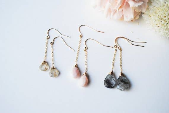Seaflowerjewelry - Wholesale Dangle Earrings - Gold Rutilated Quartz or Drop Earrings0